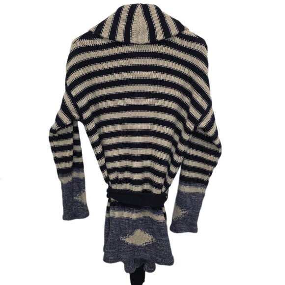 1247 LRL Lauren Jeans Co Oversized Slouchy Striped Cowl Neck Cardigan Sz.M - Picture 2 of 3